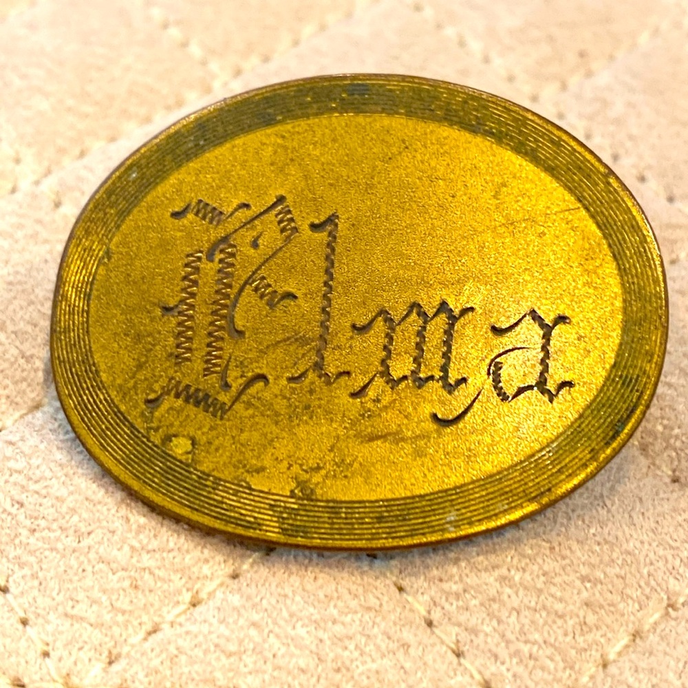 Vintage Brass Brooch Pin inscribed "Elma"